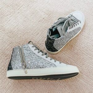 P448 Skate Glitter High Top Sneaker with animal print